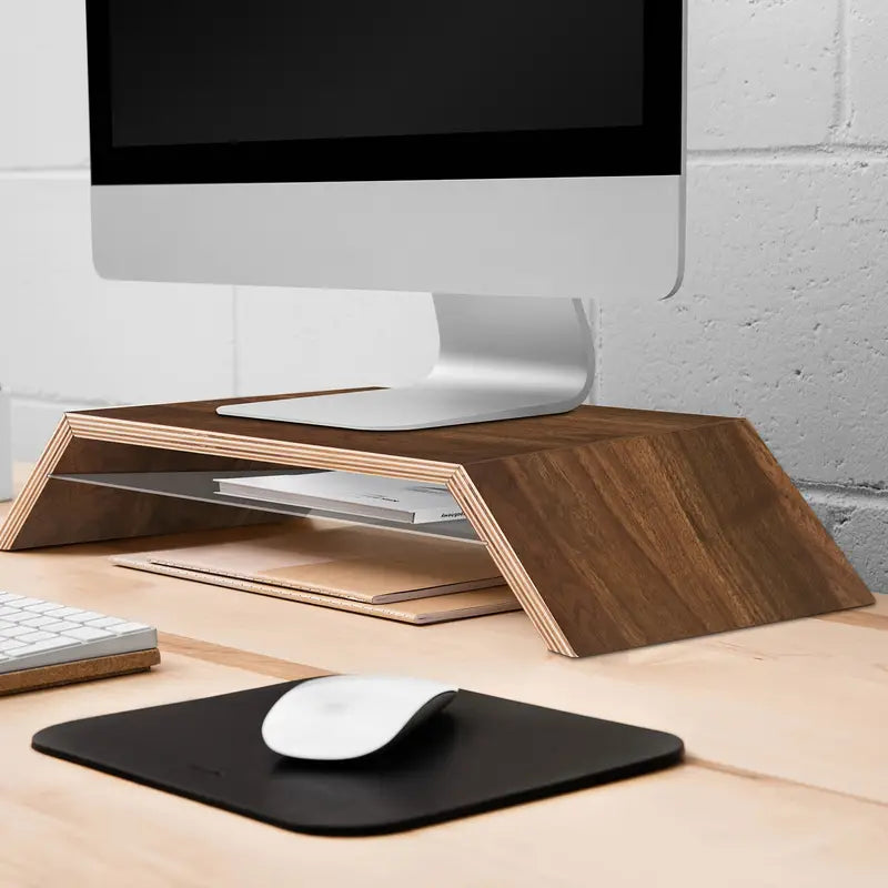 Premium Black Walnut Monitor Stand Riser with Underneath Storage